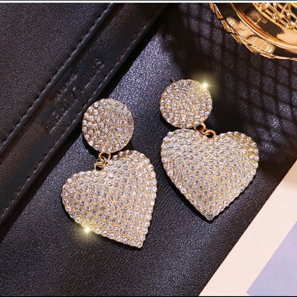 💛 Exquisite crystal drop dangle sparkling heart earrings 💛